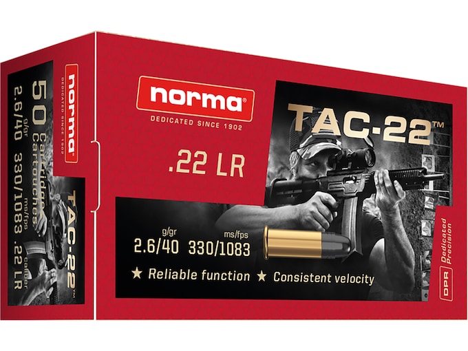 Real Norma TAC-22 Ammunition 22LR 40 Grain Lead Round Nose Real Norma TAC-22 Ammunition 22LR 40 Grain Lead Round Nose - Rifles - Utah Gun Shop