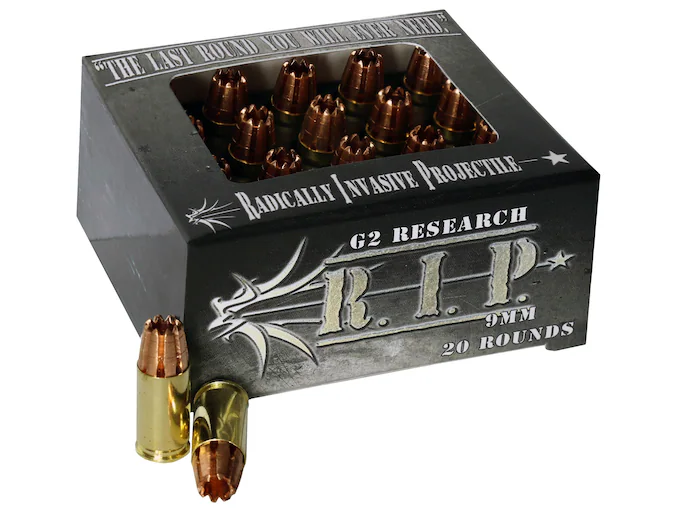 Buy G2 Research R.I.P. 9mm Luger Ammo 92 Grain G2 R.I.P. Fragmenting Hollow Point Lead Free Box of 100 rounds Buy G2 Research R.I.P. 9mm Luger Ammo 92 Grain G2 R.I.P. Fragmenting Hollow Point Lead Free Box of 100 rounds - Ammunition - Utah Gun Shop
